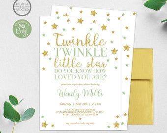 Twinkle Twinkle Little Star Baby Shower Invitation, Digital or Printed