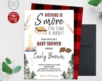 Smore Baby Shower Invitation | Camping Baby Shower | Woodland Baby Shower Invite | Digital or Printed