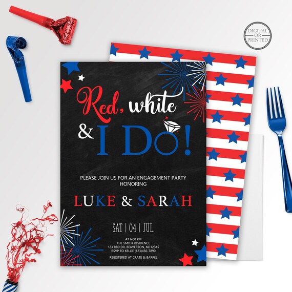 4th of July Engagement Party Invitation | Red, White and I Do Invitation | Digital or Printed Il_570xn