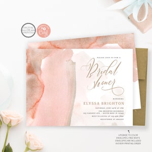 Blush Pink Modern Watercolor Bridal Shower Invitation | Printed or Digital