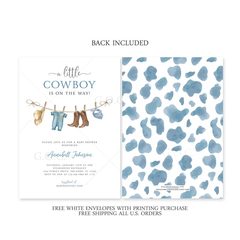 Cowboy Baby Shower Invitation Template, A Little Cowboy is on the Way Invite, Wild West Western, Instant Digital or Printed, BA-11023 image 2