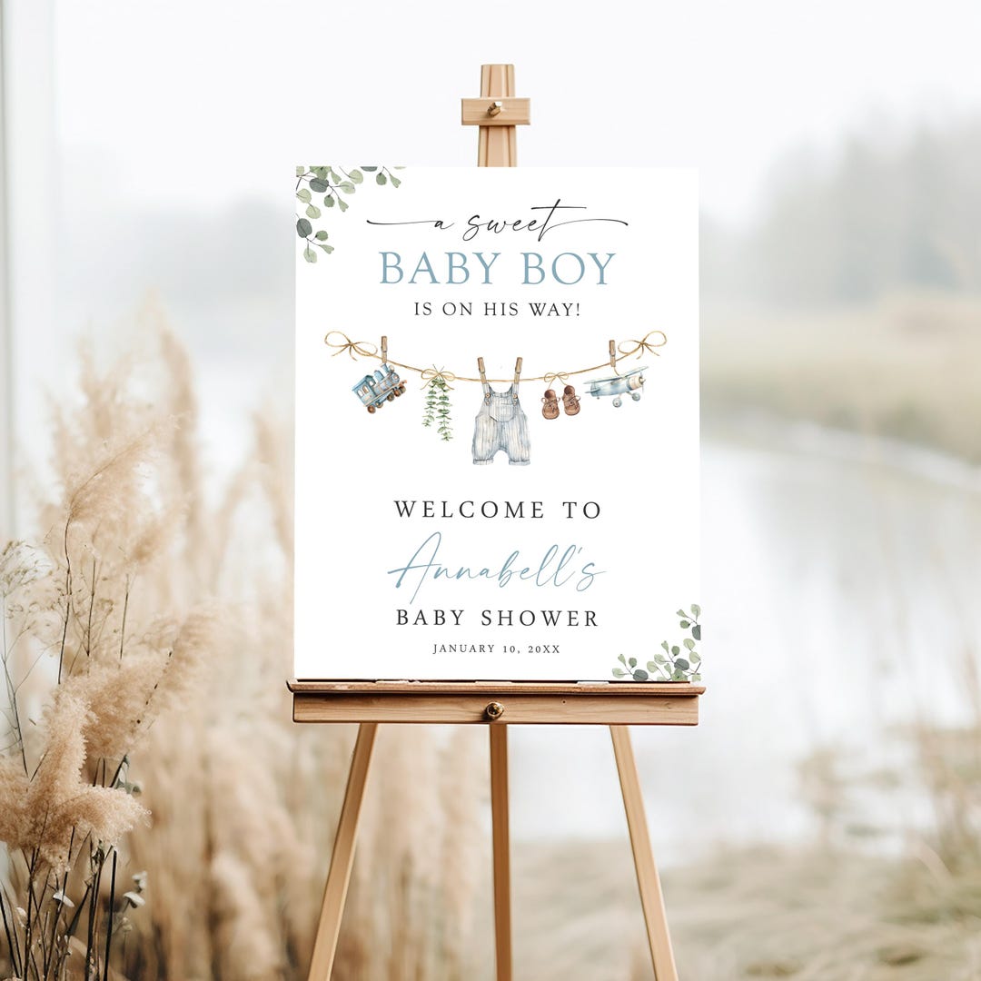 Boy Baby Shower Welcome Baby Shower Sign, A Sweet Baby Boy, Instant ...