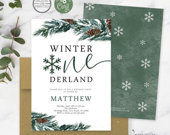 First Birthday Invitation | Winter ONEderland Invite | First Birthday Invite | Instant Digital or Printed