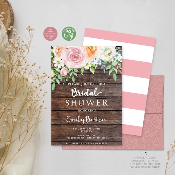 Rustic Country Bridal Shower Invitation Rustic Floral Bridal Shower