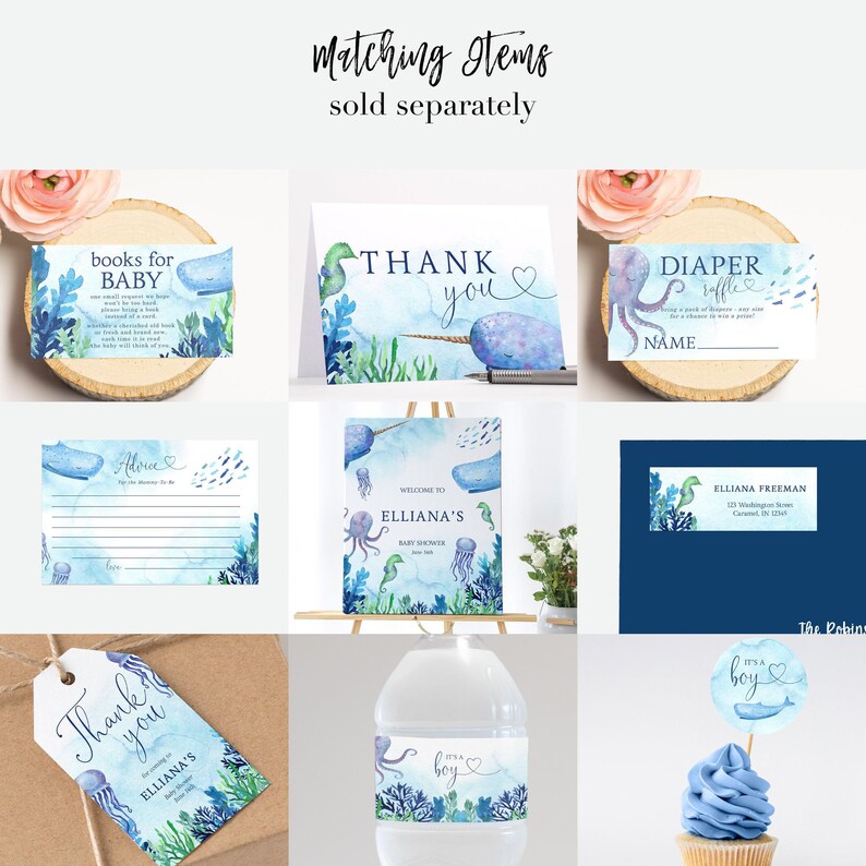 Tropical Sea and Ocean Baby Shower Invitation | Editable Template Digital or Printed Invite immagine 4
