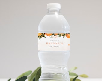 Citrus Orange Water Bottle Label | Summer Floral Water Bottle Sticker | Printed or Digital