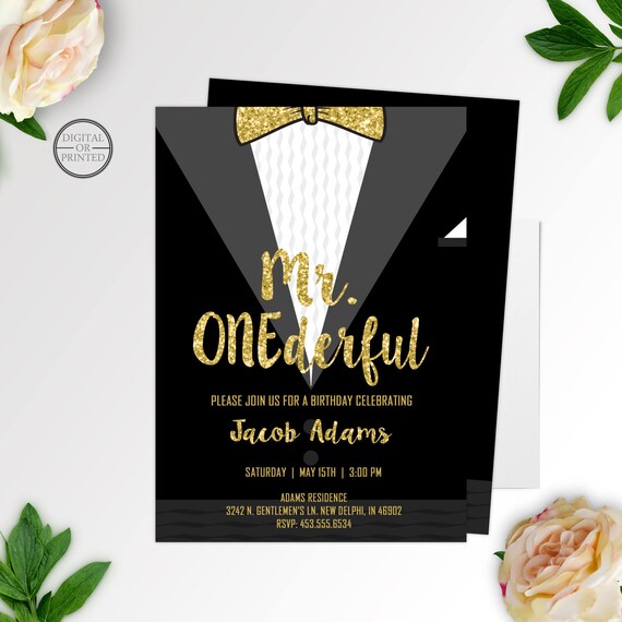 Mr. Onederful Birthday Invitation | Mr. One-derful Birthday Invitation | 1st Birthday Invitation | Bowtie Birthday Invitation First Birthday Il_570xn