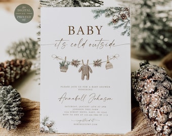 Winter Baby Shower Invitation Template, Baby it's Cold Outside Invite, Gender Neutral, Instant Digital or Printed, BA9425