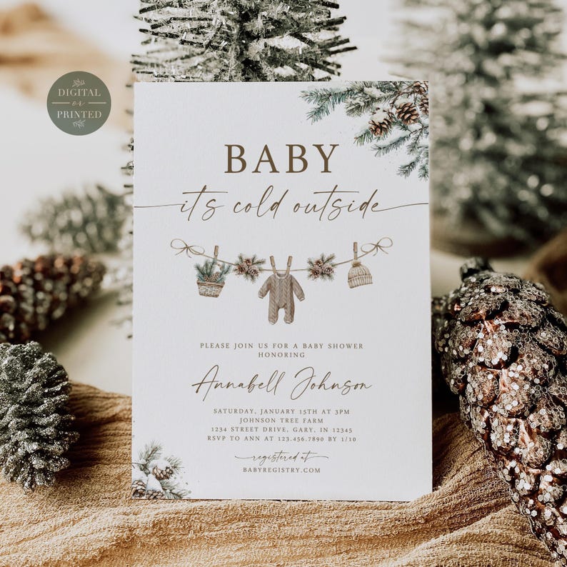 Winter Baby Shower Invitation Template, Baby it's Cold Outside Invite, Gender Neutral, Instant Digital or Printed, BA9425 Bild 1