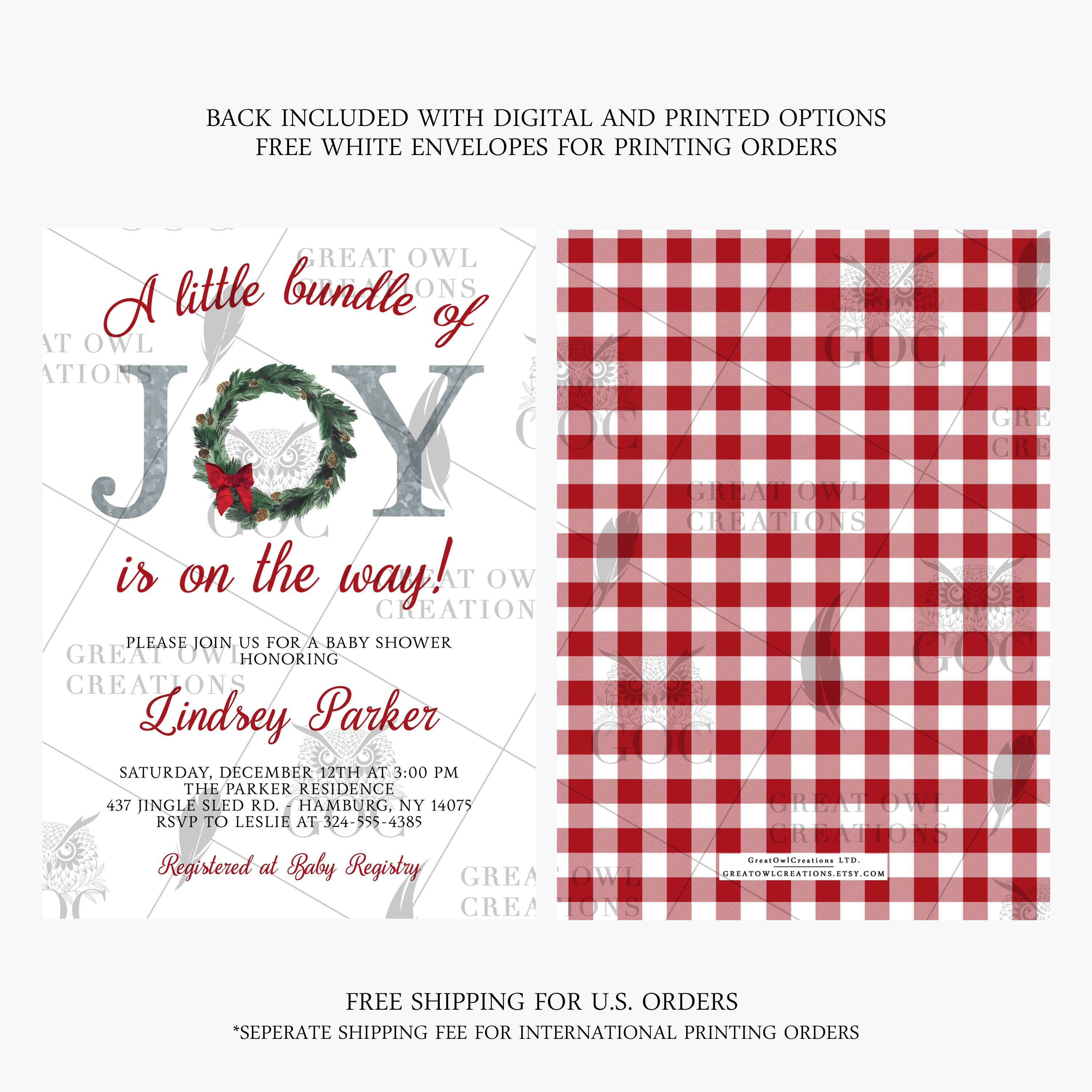 A Little Bundle of Joy Christmas Baby Shower Invitation | Printed or ...