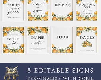 Little Cutie Orange Baby Shower Sign Package | Editable Instant Download