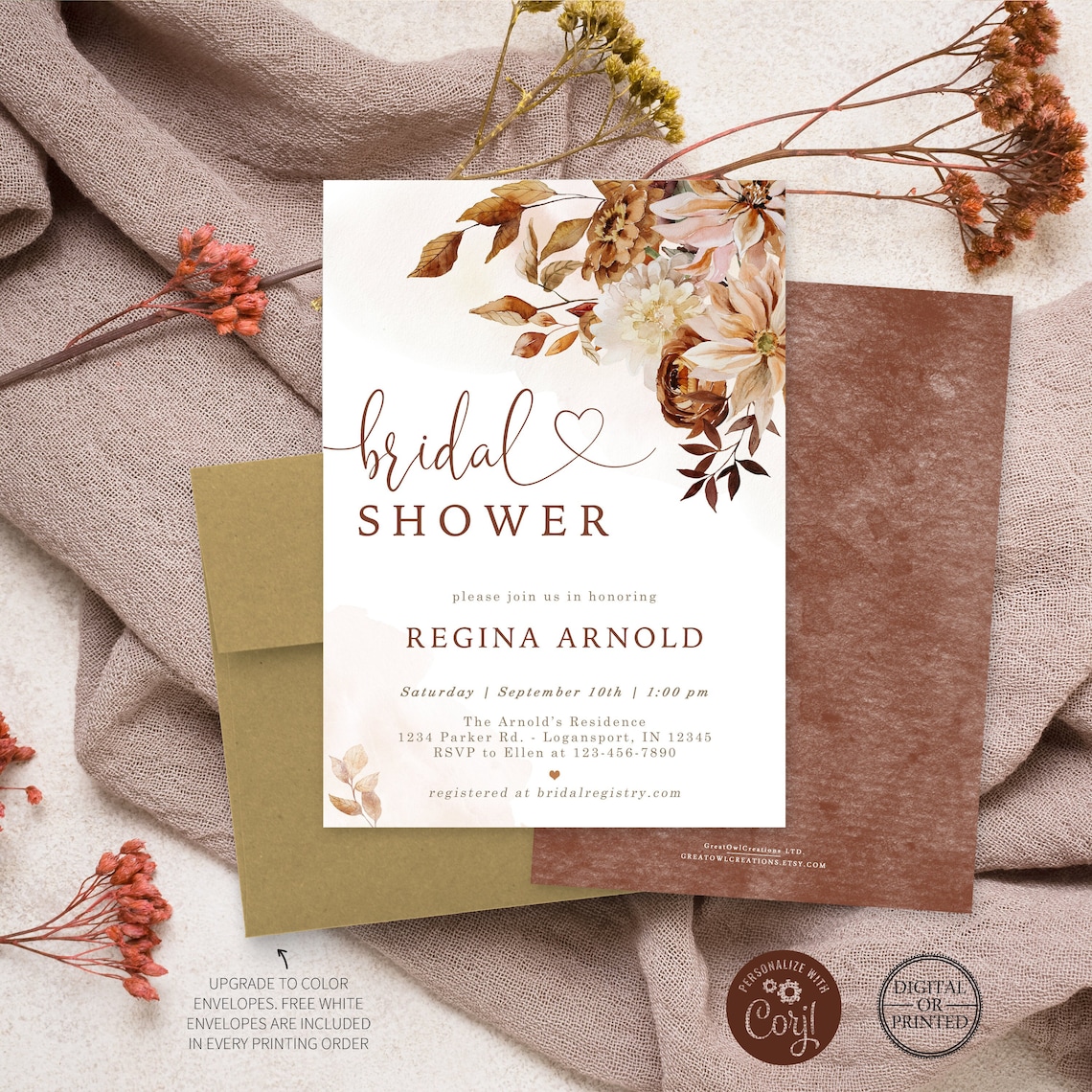 Fall Bridal Shower Invitation Autumn Bridal Shower Invite image 1