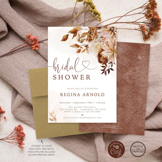 Fall Bridal Shower Invitation | Autumn Bridal Shower Invite | Printed or Editable Digital File Il_570xn