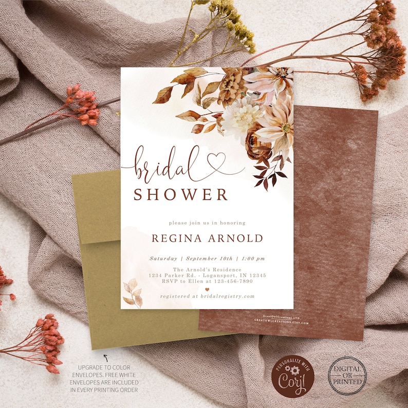 Fall Bridal Shower Invitation Autumn Bridal Shower Invite Etsy
