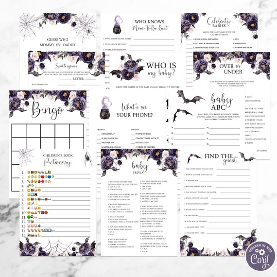 Halloween Baby Shower Games Package Self Edit Instant Download Printable by Great Owl