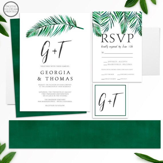 Modern Tropical Greenery Watercolor Wedding Invitation Suite / Kit Il_570xn