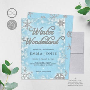 Winter Wonderland Baby Shower Invitations, Winter Baby Shower Invitations, Winter Wonderland Invitations, Winter Themed, Christmas Themed image 1