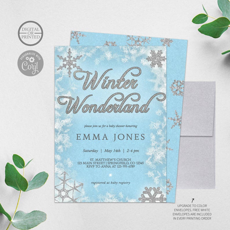 Winter Wonderland Baby Shower Invitations, Winter Baby Shower Invitations, Winter Wonderland Invitations, Winter Themed, Christmas Themed image 1