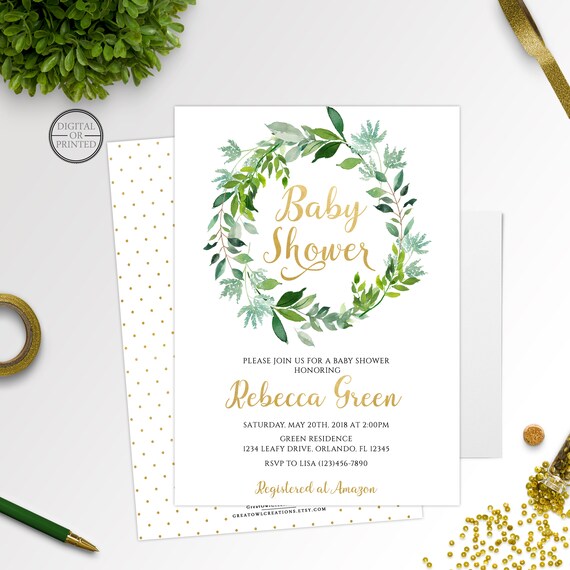 Greenery Baby Shower Invitation | Foliage Baby Shower Invitation | Leafy Wreath Baby Shower Invitaiton | Gender Neutral | Modern Il_570xn