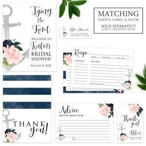 Nautical Bridal Shower Invitation | Floral Anchor Bridal Invitation | Tying the Knot | Navy and Blush | Printed or Digital image 4