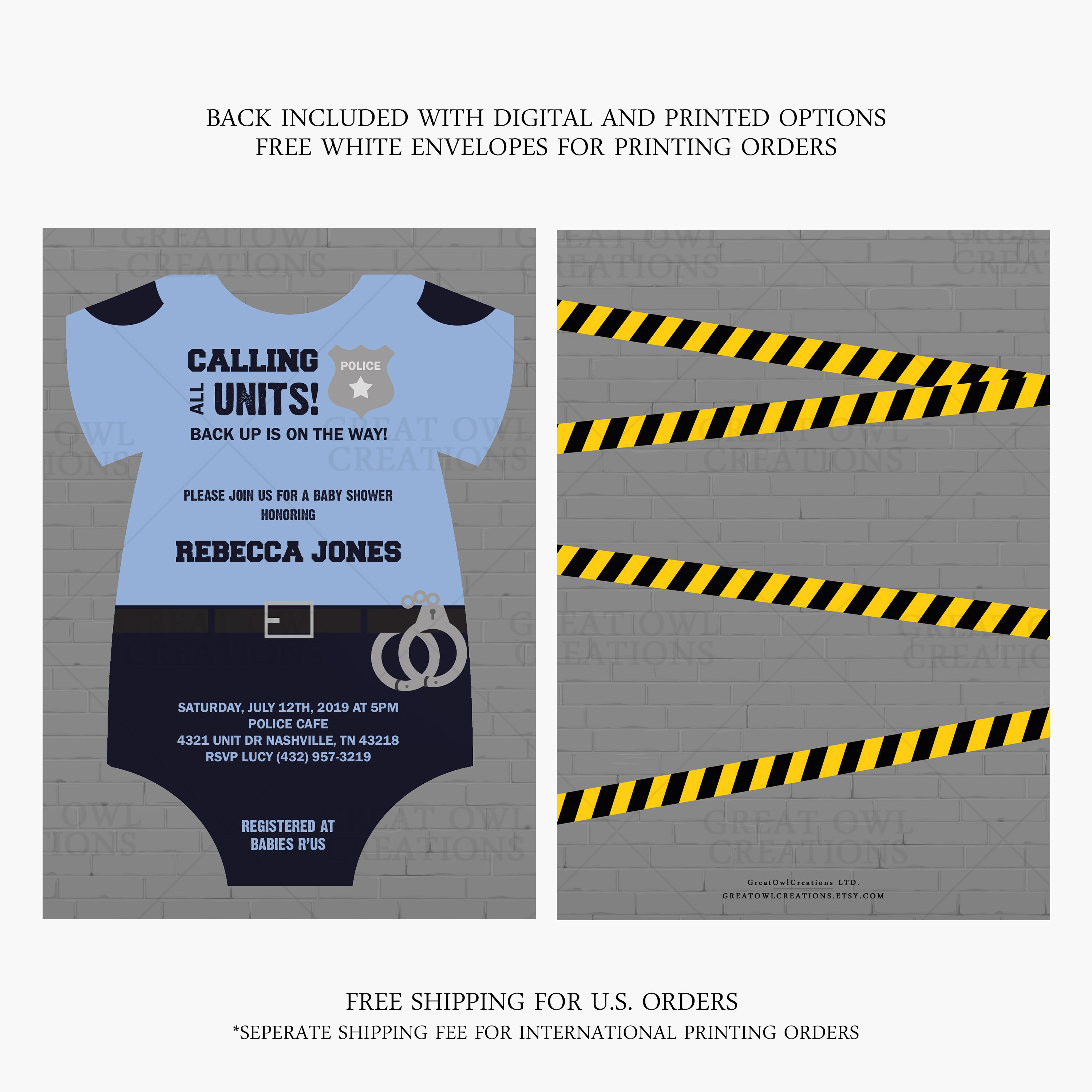 Police Baby Shower Invitation Cop Baby Shower Invite Etsy