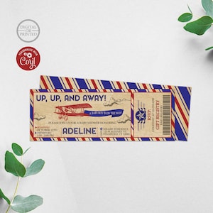 Vintage Airplane Baby Shower Invitations | Up Up and Away Baby Shower Invitation | Plane Baby Shower | Boarding Pass Baby Shower
