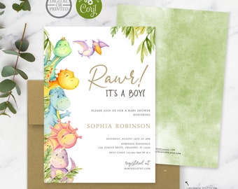 It's a Boy Dinosaur Baby Shower Invitation | Dino Boy Baby Shower Invite | Digital or Printed