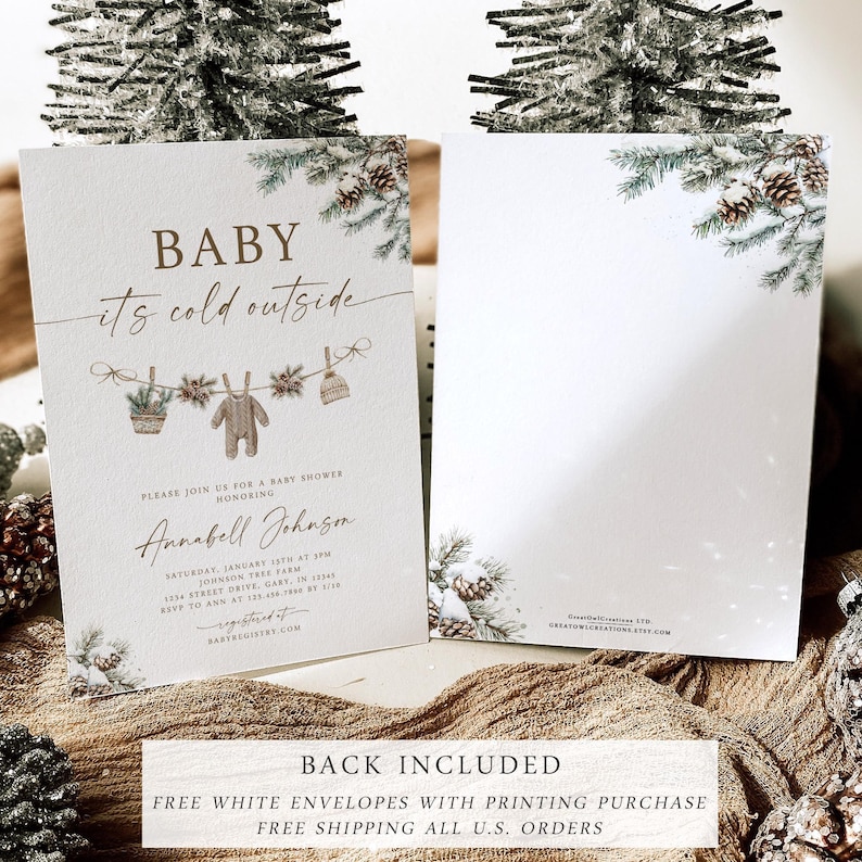 Winter Baby Shower Invitation Template, Baby it's Cold Outside Invite, Gender Neutral, Instant Digital or Printed, BA9425 Bild 2