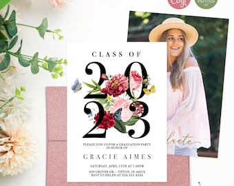 Floral Graduation Announcement | Graduation Party Invitation | College Graduate | High School Graduate | Instant Digital or Printed