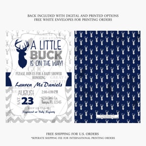 A Little Buck is on the Way Deer Baby Shower Invitation, Deer Woodland Baby Shower Invite, Digital or Printed image 2