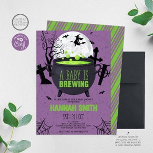 Halloween Baby Shower Invitation | A Baby is Brewing Baby Shower Invitations | Digital or Printed