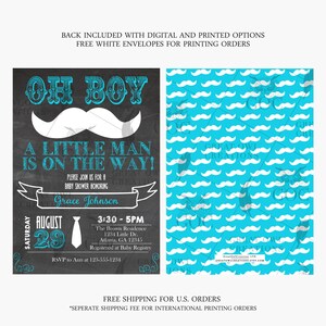 Invitación para baby shower "Pequeño Hombre" / Invitaciones para baby shower con bigote / Invitación para baby shower "Oh Boy" / Pequeño Hombre / Pizarra / Cualquier color imagen 2