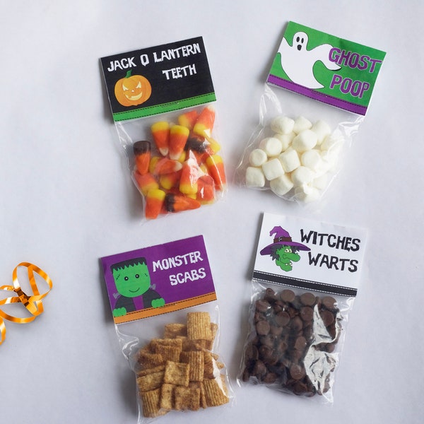 Halloween Treat Bag Topper, Halloween Treat Bag Label, Halloween Class Favors, Halloween Party Favors, Ghost Poop, Monster Scabs