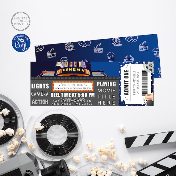 Movie Party Invitation | Movie Birthday Invitation | Movie Ticket Invitation | Movie Night Invitation | Theater Birthday Invitation Il_570xn