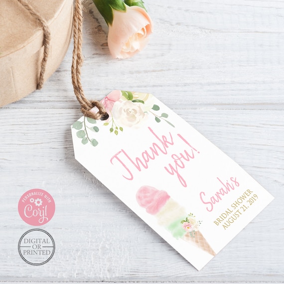 Floral Ice Cream Favor Tags | Ice Cream Bridal Shower Favor Tag | She's Been Scooped Up | Printable or Printed Il_570xn