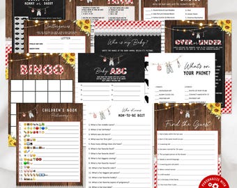 Baby Q Baby Shower Games Package, Coed BBQ Self-Edit Instant Download Printable, BA41525