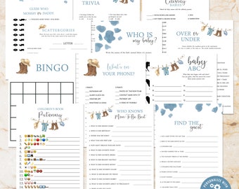 Cowboy Baby Shower Games Package, Self Edit Instant Download Printable, BA-11023