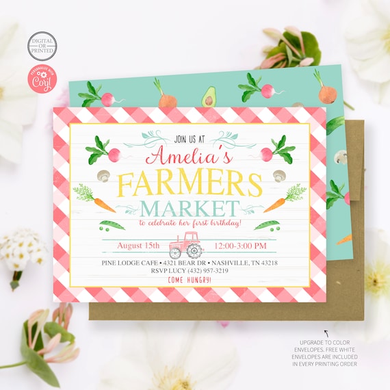 Farmers Market Birthday Invitation | Farmers Market Party Invite | Farm Invitation | Digital or Printed Il_570xn
