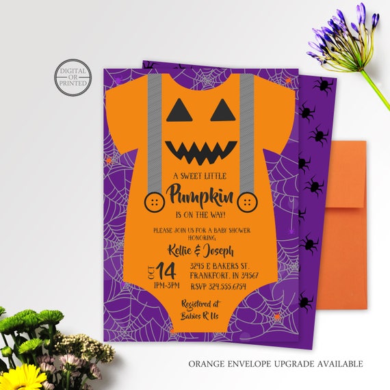 Halloween Baby Shower Invitation | A Little Pumpkin Baby Shower Invitation | Fall Baby Shower Invitation | Onesie Baby Shower Invitation Il_570xn