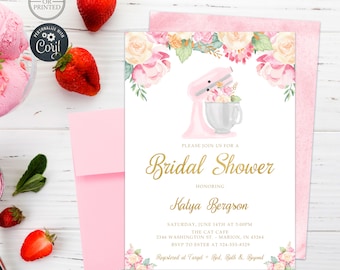 Floral Kitchen Bridal Shower Invitation | Cooking Bridal Shower Invite | Stock the Kitchen | Printed or Digital