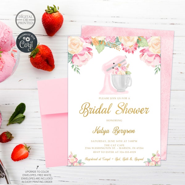 Floral Kitchen Bridal Shower Invitation | Cooking Bridal Shower Invite | Stock the Kitchen | Printed or Digital