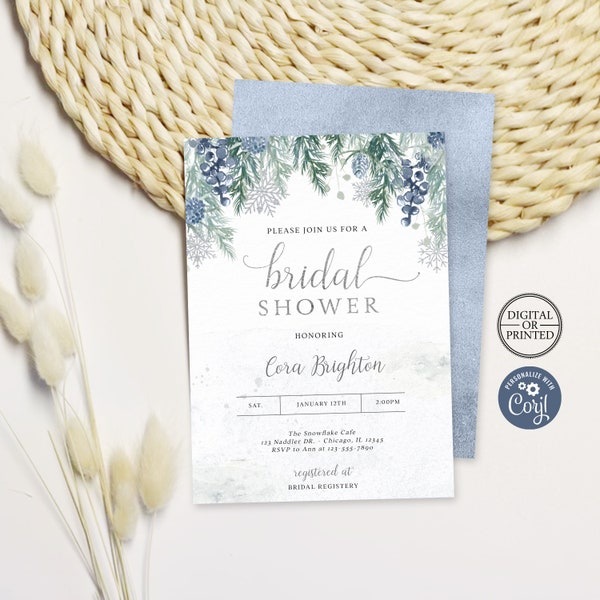 Winter Bridal Shower Invitation | Floral Bridal Shower Invite | Printed or Editable Digital File