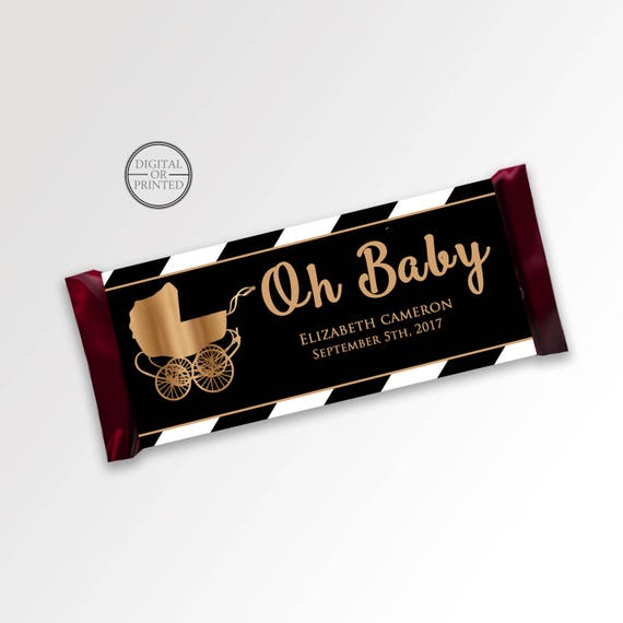 Black and Gold Candy Bar Wrappers | Candy Wrappers | Printable Party Supplies | Black and White Baby Shower Candy Wrapper | Baby Shower Il_570xn
