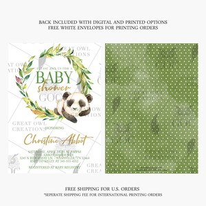 Panda Baby Shower Invitation, Greenery Animal Baby Shower Invite, Digital or Printed image 2