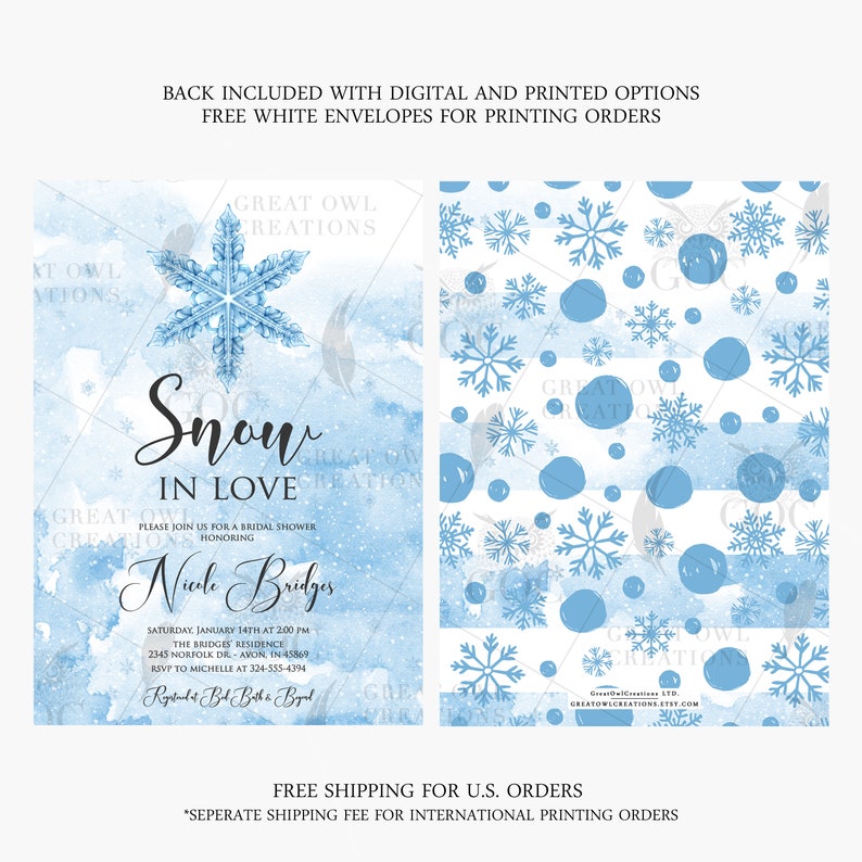 Snow in Love Bridal Shower Invitation | Winter Bridal Shower Invitation | Snowflake Bridal Shower Invite | Printed or Digital Bild 2