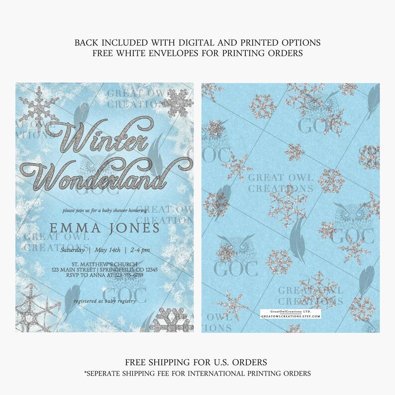 Winter Wonderland Baby Shower Invitations, Winter Baby Shower Invitations, Winter Wonderland Invitations, Winter Themed, Christmas Themed image 2