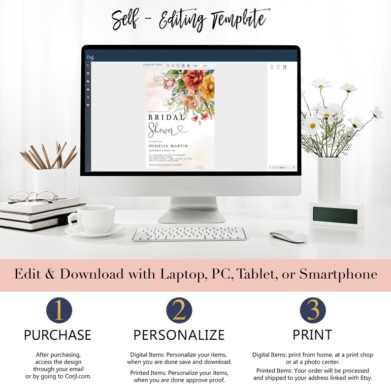 Floral Bridal Shower Invitation | Printed or Digital zdjęcie 5
