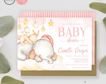 Pink Elephant Baby Shower Invitation