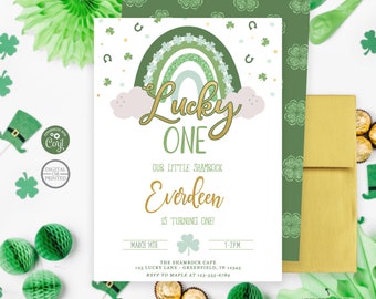 Shamrock Birthday Invitation | St Patrick's Day Birthday Invitation | First Birthday | Our Little Shamrock | Lucky One Birthday Invitation