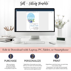 It's a Boy Baby Shower Invitation | Floral Balloon Baby Shower Invitation | Watercolor Floral Baby Shower | Digital | Printed image 6